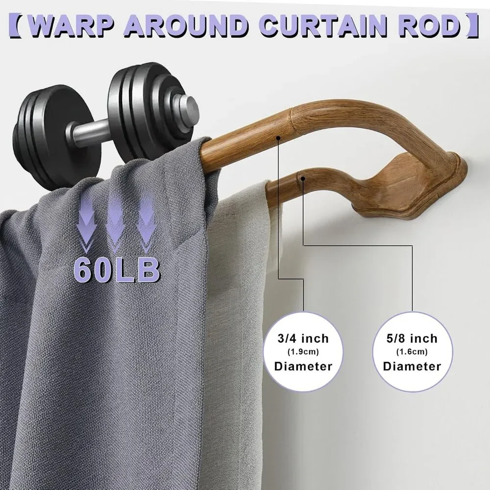 Brown Wood Grain Double Curtain Rods For Windows 72-144